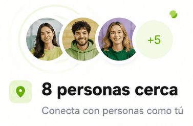 Tarjeta flotante con personas cerca